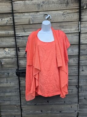 Coral Ruffle Front Short Sleeve Top